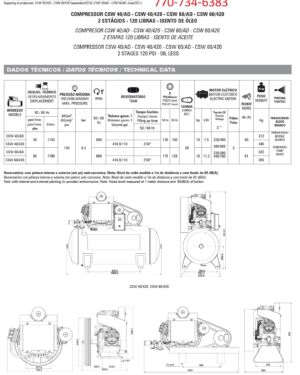 SCHULZ OILLESS AIR COMPRESSOR PUMP CSV -15 3HP OR 5 HP OILLESS