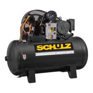 Schulz Horizontal Air Compressor, 20 CFM, 175 PSI, 80 Gallon, 5 HP, Two-Stage Three Phase