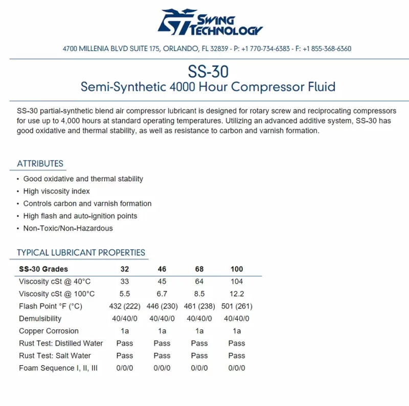 PISTON AIR COMPRESSOR OIL SS- 30 SEMI-SYNTHETIC 4000 HOUR COMPRESSOR OIL - 5 GALLON - Image 2