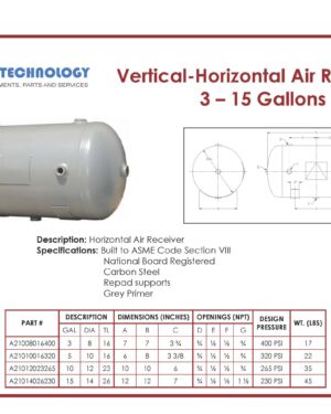 Vertical-Horizontal Air Receivers 3 – 15 Gallons
