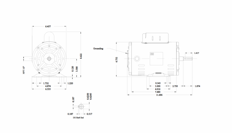 1.5 HP SINGLE PHASE ELECTRIC MOTOR 115/208/230 FRAME 56 SHAFT 5/8 3490 RPM - Image 2