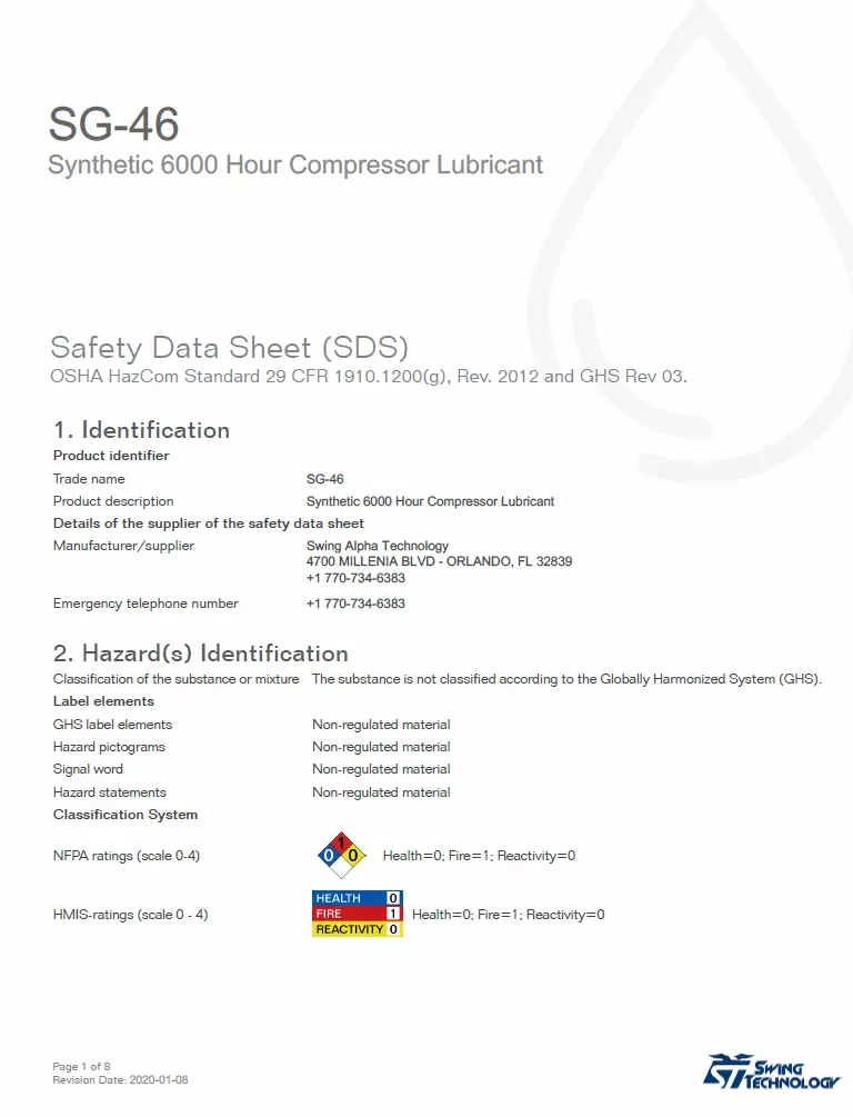 ROTARY SCREW FULL SYNTHETIC 6000 HOUR COMPRESSOR OIL SG-46 - 5 GALLON - Image 9