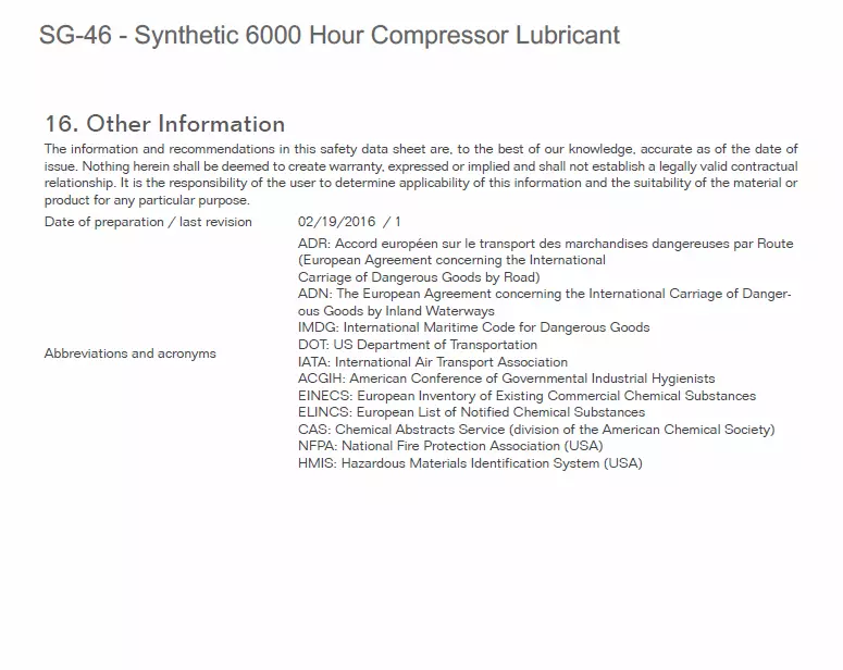 ROTARY SCREW FULL SYNTHETIC 6000 HOUR COMPRESSOR OIL SG-46 - 5 GALLON - Image 3